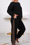 Women's casual leopard print patchwork sweatshirt suit