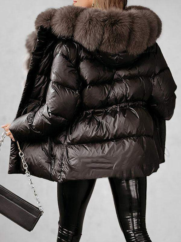 Women's Solid Color Fur Collar Coat