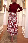 Women's Elegant Solid Color Knit Top and Printed Skirt Set