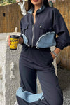 Ladies Casual Workwear Style Denim Contrast Patchwork Suit