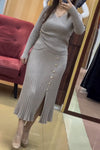 Ladies Casual Waisted Skirt Hem Slit Button Design Skirt Suit