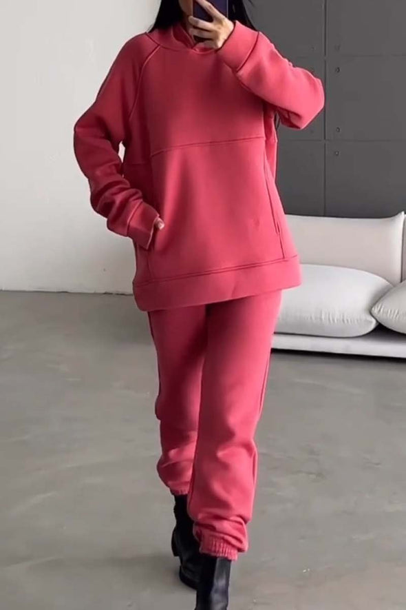 Women's casual solid color hooded sports sweatshirt suit