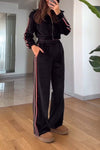 Women's casual sports side webbing spliced velvet suit