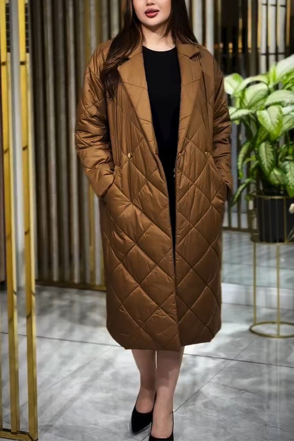 Women's Casual Lapel Solid Color Long Cotton Coat