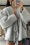 Women's Casual Solid Color Winter Tie Cardigan