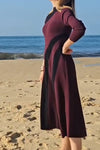 Women's Stand Collar Long Sleeve Contrast Color Slim Dress