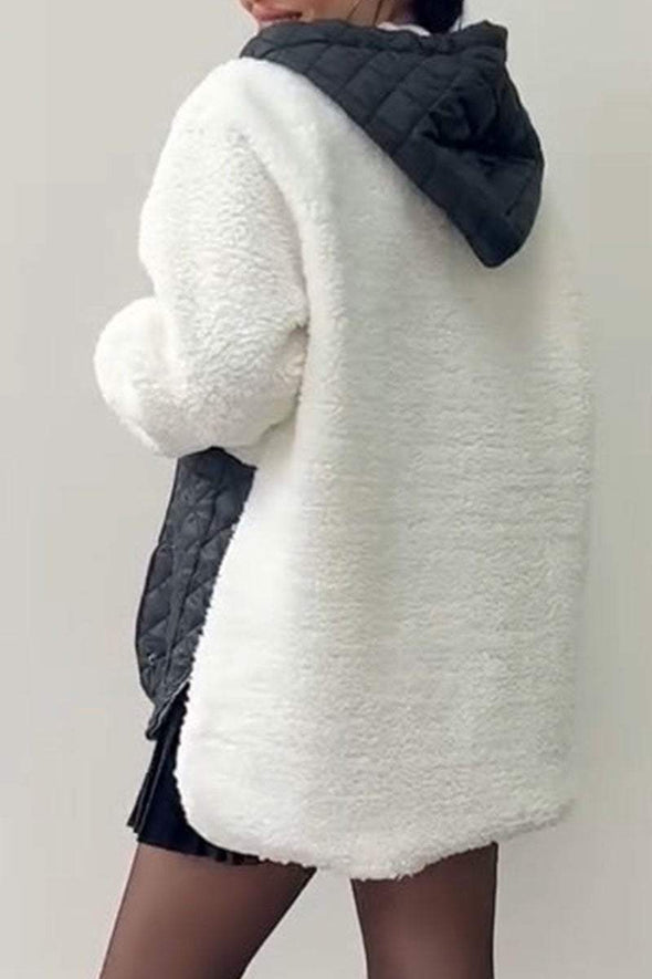 Women's Hooded Patchwork Plush Coat