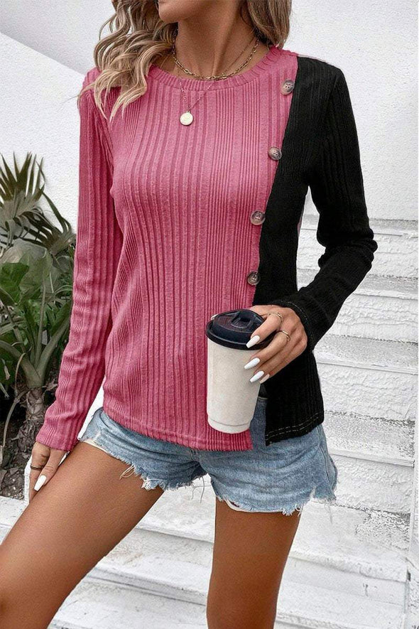 Women's Patchwork Contrasting Pitted Knit Top