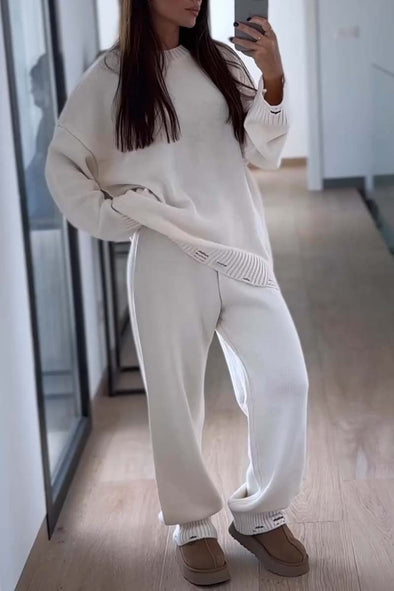 Women's casual solid color knitted sweater suit