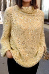 Women's Solid Color Turtleneck Pullover Sequined Sweater