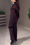 Women's casual solid color knitted sweater pants suit