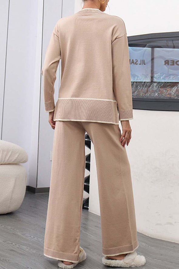 Women's U-neck long-sleeved knitted sweater suit