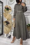 Women's Casual Solid Color High Waist Pleated Lapel Dress