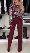 Women's Round Neck Sequined Sweater + Trousers Casual Suit