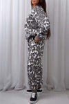 Women's Round Neck Long Sleeve Leopard Print Sweatshirt Two Piece Suit