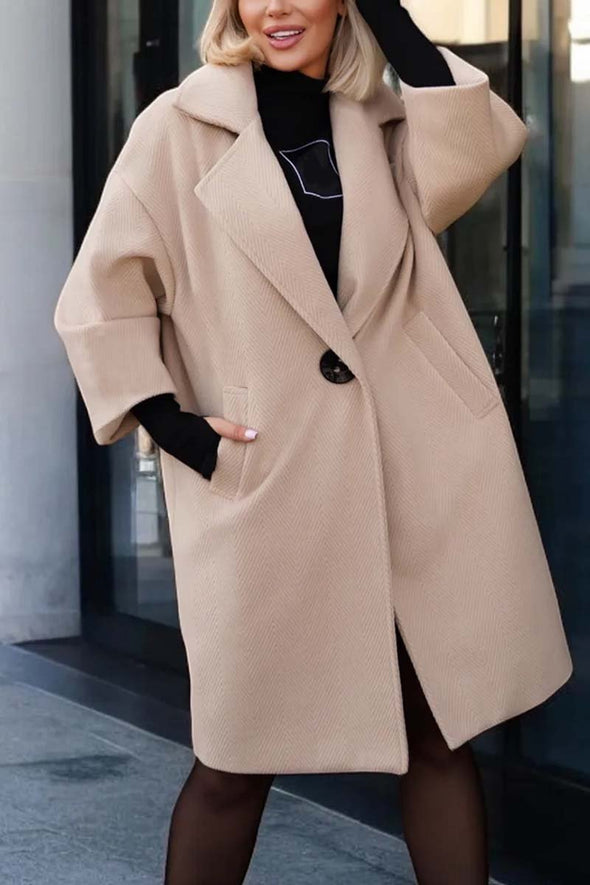 Women's casual loose solid color mid-length woolen coat