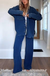 Women's Casual Lapel Single-breasted Denim Two-piece Suit