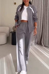 Women's Casual Round Neck Contrast Color Two Piece Suit