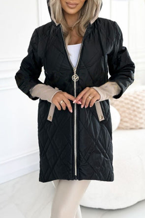 Women's Casual Contrast Color Hooded Warm Cotton Jacket