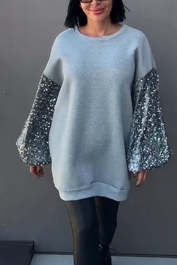 Women's Casual Sequin Patch Sleeve Pullover Sweatshirt