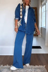 Women's Casual Lapel Single-breasted Denim Two-piece Suit