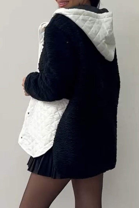 Women's Hooded Patchwork Plush Coat