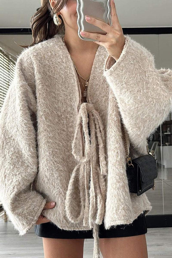 Women's Casual Solid Color Winter Tie Cardigan