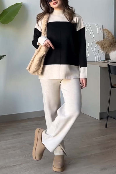 Women's Casual Contrast Knitted Suit