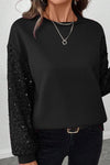 Ladies Casual Sleeve Sequin Patchwork Sweatshirt