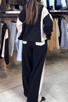 Women's casual turtleneck contrast patchwork sweater suit