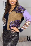 Women's V-Neck Contrast Rose Sequin Cardigan