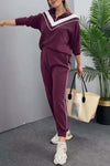 Women's Casual Contrast Color Stand Collar Half-Zip Sports Suit