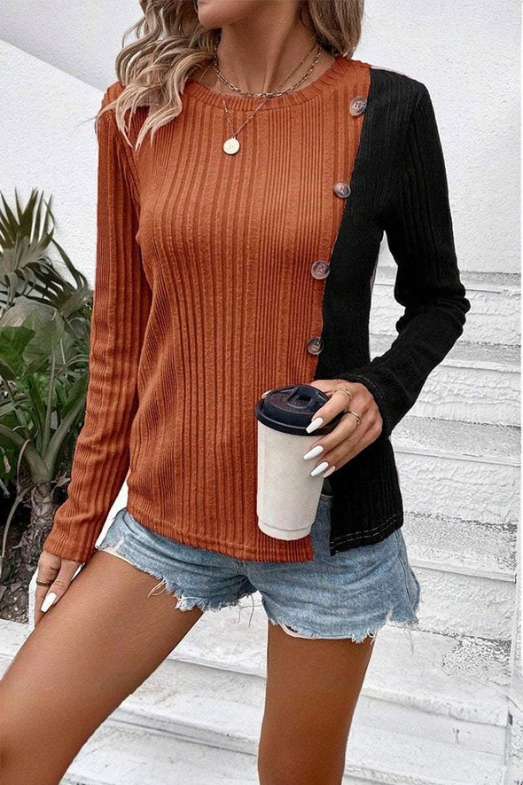 Women's Patchwork Contrasting Pitted Knit Top