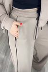 Women's Casual Cardigan With Contrasting Color Sweatpants Suit