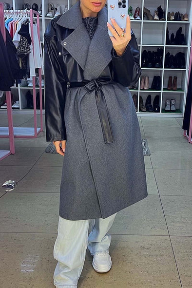 Women's fashionable PU patchwork coat