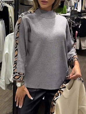 Women's Turtleneck Long Sleeve Leopard Print Top