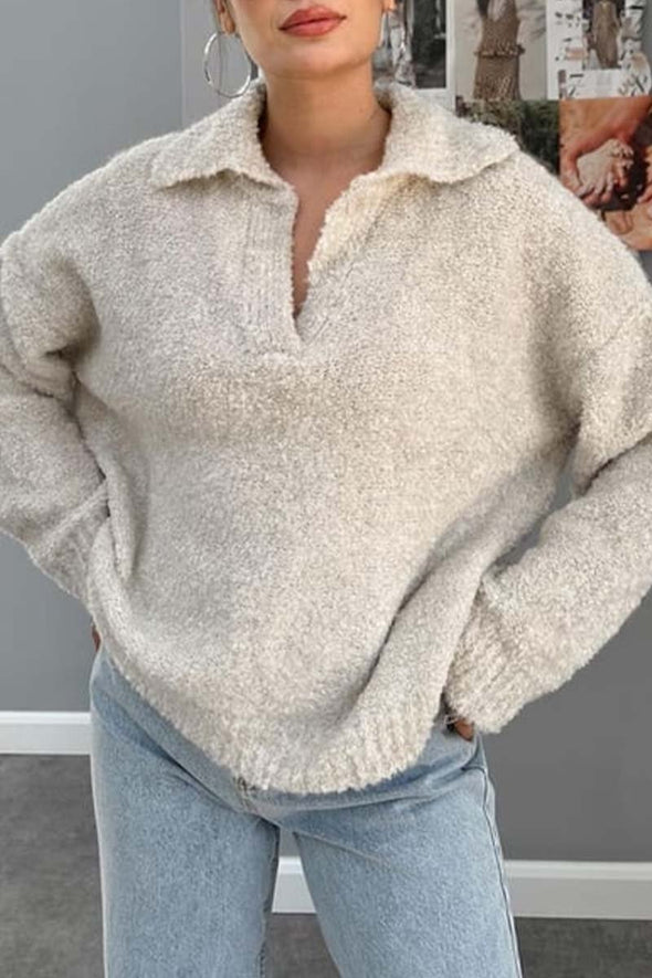 Women's Solid color lapel long sleeve sweater