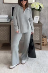 Women's Casual Lapel Long Sleeve Knitted Sweater Pants Suit