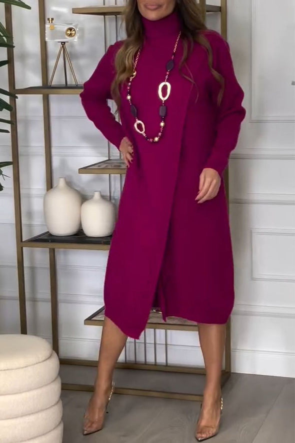 Women's Turtleneck Long Sleeve Slit Dress