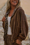 Women's Casual Leopard Print Patchwork Hooded Suit