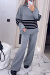 Women's Casual Knit Stripe Long Sleeve Two-Piece Set