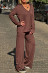 Ladies Casual V-neck Hooded Side Cutout Design Suit