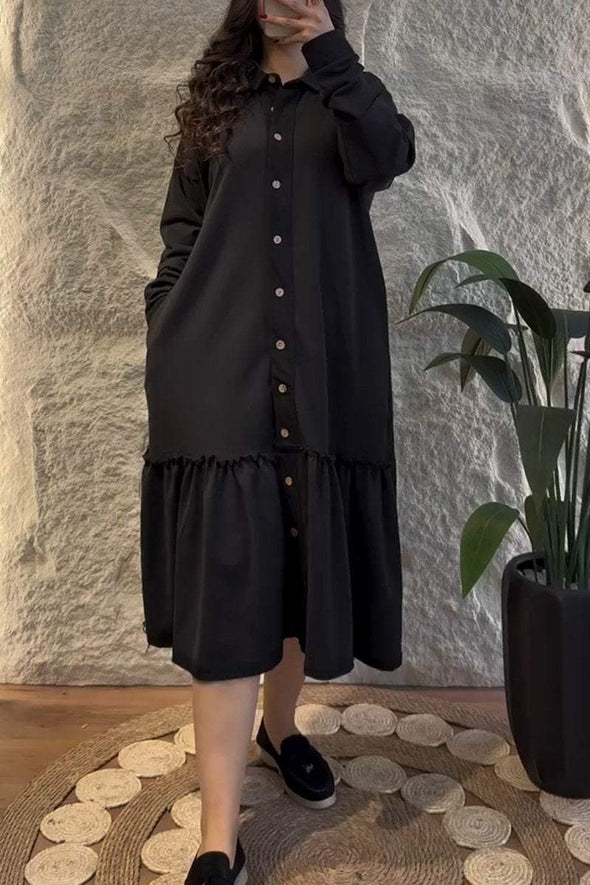 Women's Casual Layered Ruffle Hem Shirt Dress