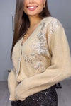 Women's V Neck Solid Sequin Cardigan