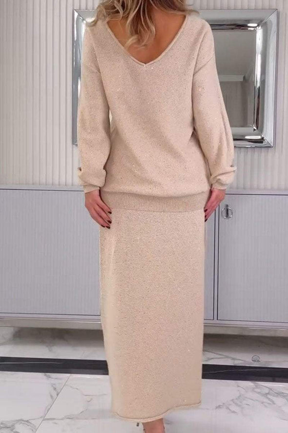 Women's Round Neck Long Sleeve Skirt Suit