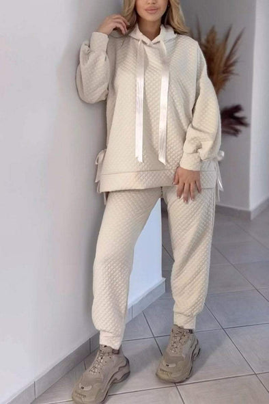 Women's Casual Hooded Waffle Two-piece Suit