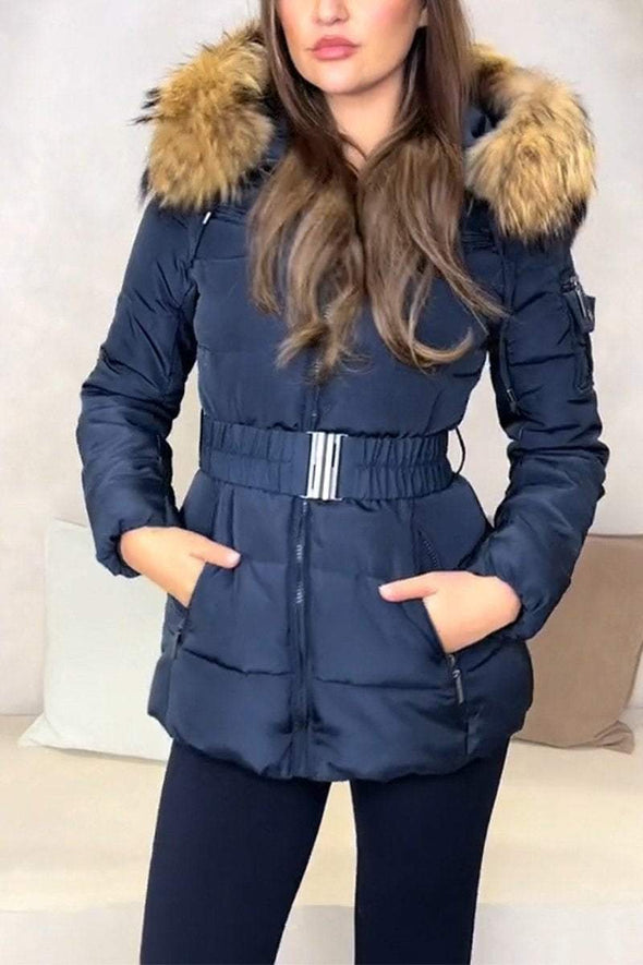 Women's Casual Zipper Fur Collar Short Cotton Coat