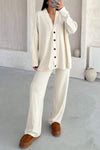 Women's Casual V-neck Single-breasted Solid Color Two-piece Suit