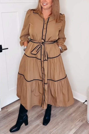 Women's Casual Lapel Long Sleeve Loose Dress