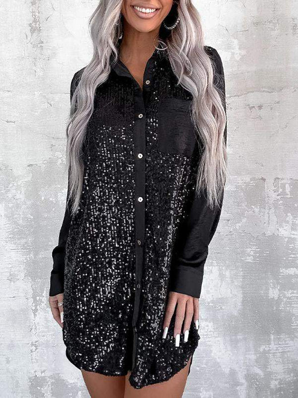 Women's Lapel Long Sleeve Shirt Dress